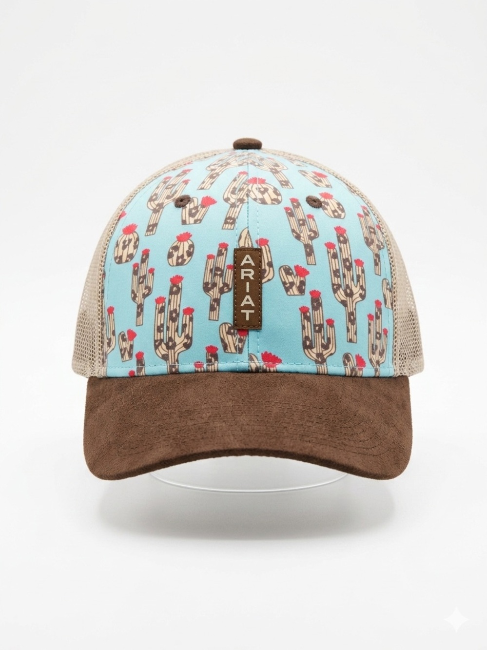 Ariat Brown Blue Red Cactus Ball Cap Hat Mesh Snapback One Size Western Theme